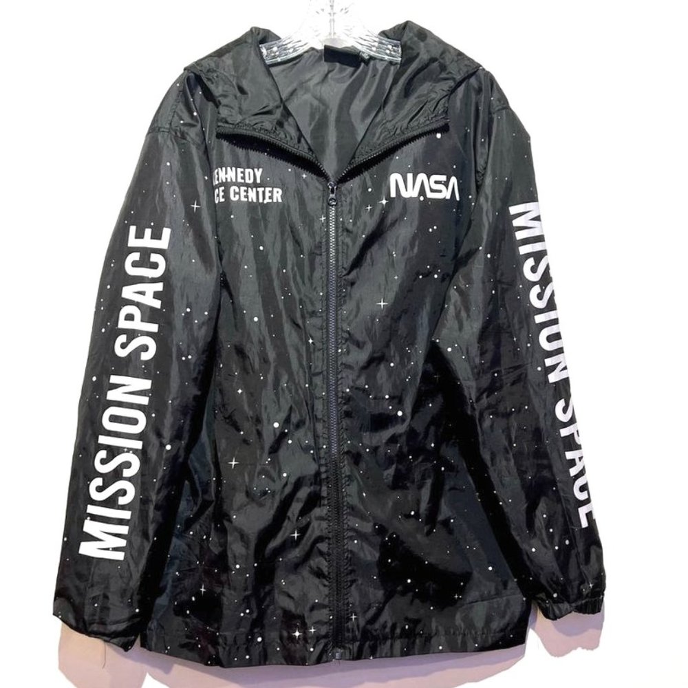 Hyper Space Nasa Kennedy Space Center Hooded Windbreaker Astronaut Full Zip Med
